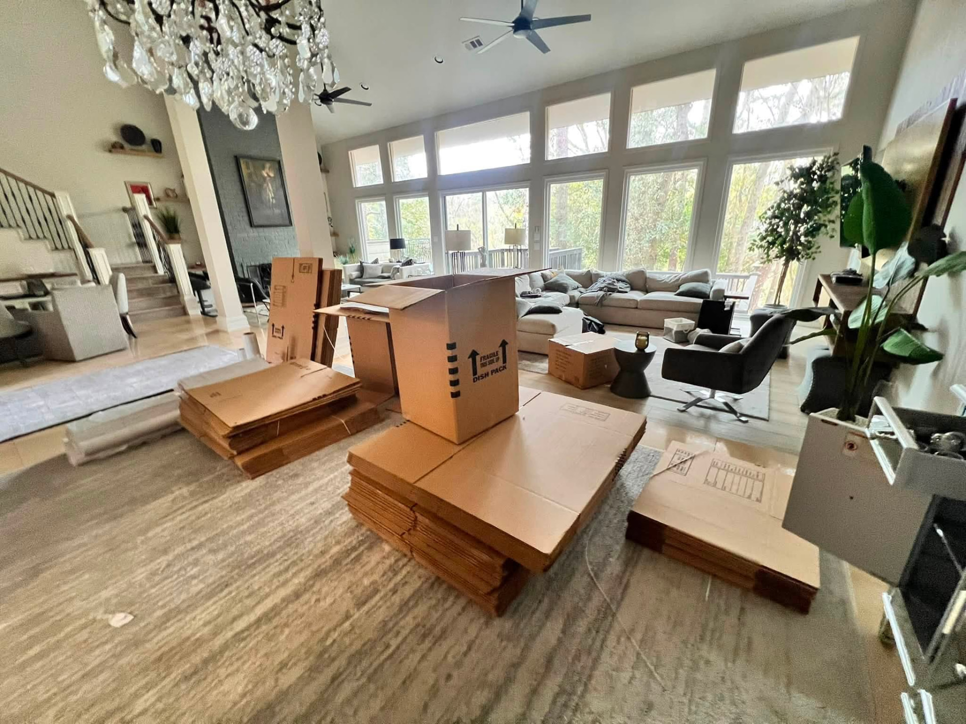 PJ Fast Movers packing materials staged in a Texas home